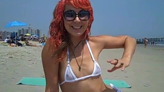 Kitty Meow's Bikini Shows Her Pussy at NON-nude Beach!