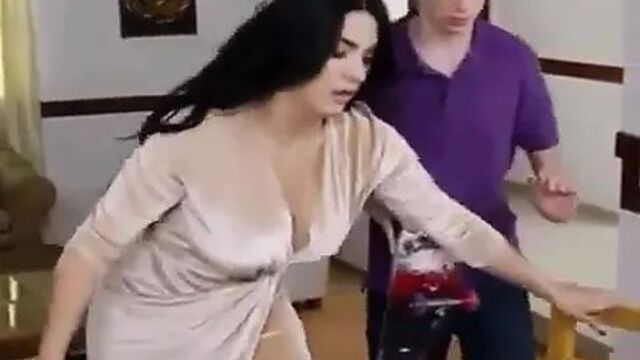 Hot milf drag her son's friend in her house and kiss him