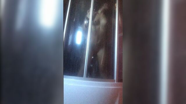 Hidden camera in the shower. Fucking my wife's friend