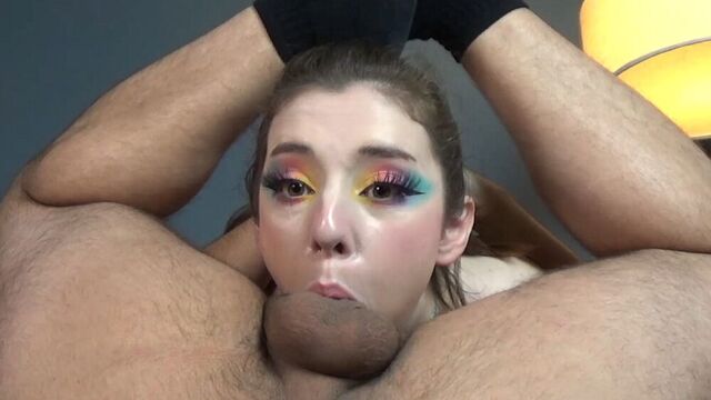 She Shows Off the First Squirt of Cum Before Taking His Big Pulsating Cock Down her Throat