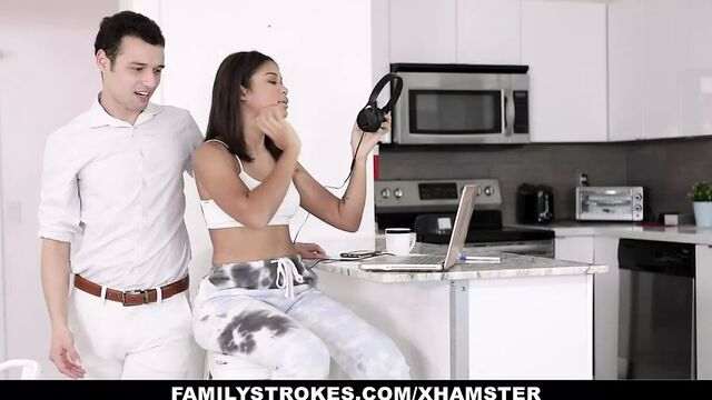 Chubby quarantined Latina milks her stepbrother’s dick