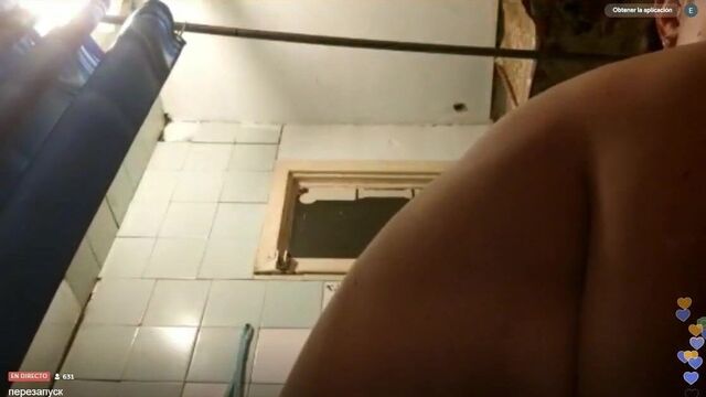 Brunette in shower nipslip on Periscope